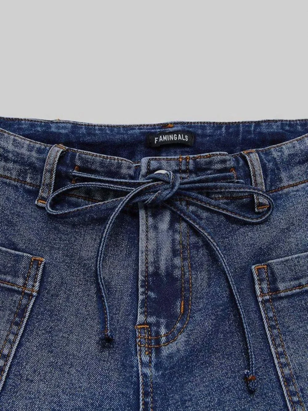 Women's Mid Waist Straight Leg Jeans Drawstring Cropped Jeans Women Stretchy - Picture 4 of 6